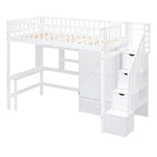 Twin Solid Wood Loft Bed with Integrated Desk and Wardrobe for Storage Solutions