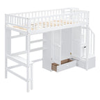 Twin Solid Wood Loft Bed with Integrated Desk and Wardrobe for Storage Solutions