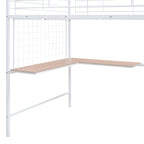 Full Size Metal Loft Bed with Desk and Metal Grid, Wardrobe