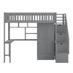 Twin size Loft Bed with Bookshelf,Drawers,Desk,and Wardrobe