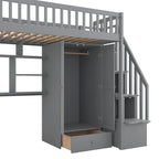 Twin size Loft Bed with Bookshelf,Drawers,Desk,and Wardrobe