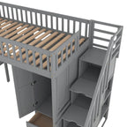 Twin size Loft Bed with Bookshelf,Drawers,Desk,and Wardrobe