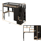 Twin size Loft Bed with Bookshelf,Drawers,Desk,and Wardrobe