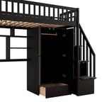 Twin size Loft Bed with Bookshelf,Drawers,Desk,and Wardrobe