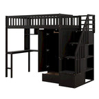 Twin size Loft Bed with Bookshelf,Drawers,Desk,and Wardrobe