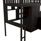Twin size Loft Bed with Bookshelf,Drawers,Desk,and Wardrobe