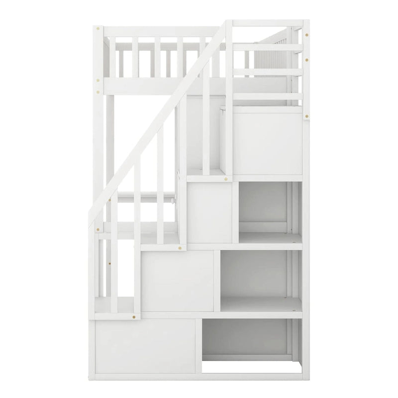 Twin size Loft Bed with Bookshelf,Drawers,Desk,and Wardrobe