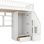 Twin size Loft Bed with Bookshelf,Drawers,Desk,and Wardrobe