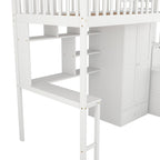 Twin size Loft Bed with Bookshelf,Drawers,Desk,and Wardrobe