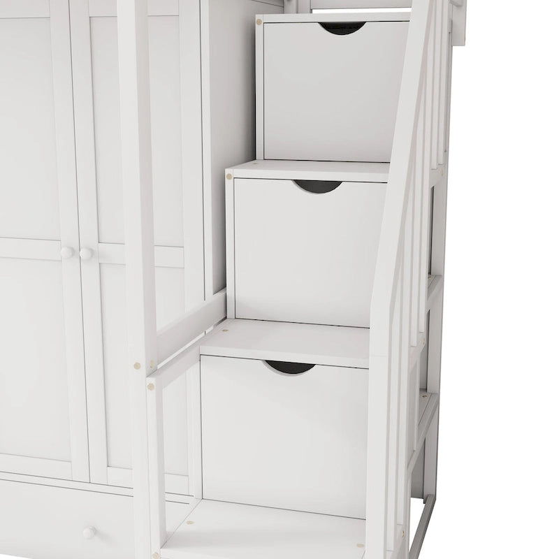 Twin size Loft Bed with Bookshelf,Drawers,Desk,and Wardrobe