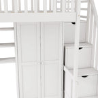 Twin size Loft Bed with Bookshelf,Drawers,Desk,and Wardrobe