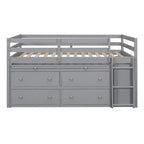 Full Size Wood Loft Bed with Retractable Writing Desk and 4 Drawers