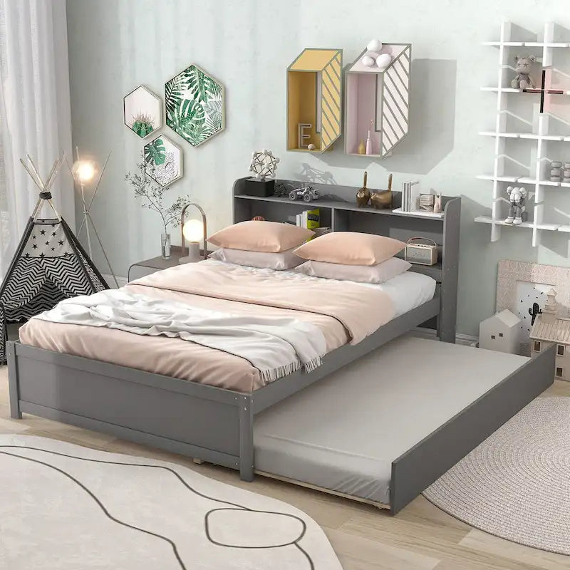 Full Bed with Trundle,Bookcase