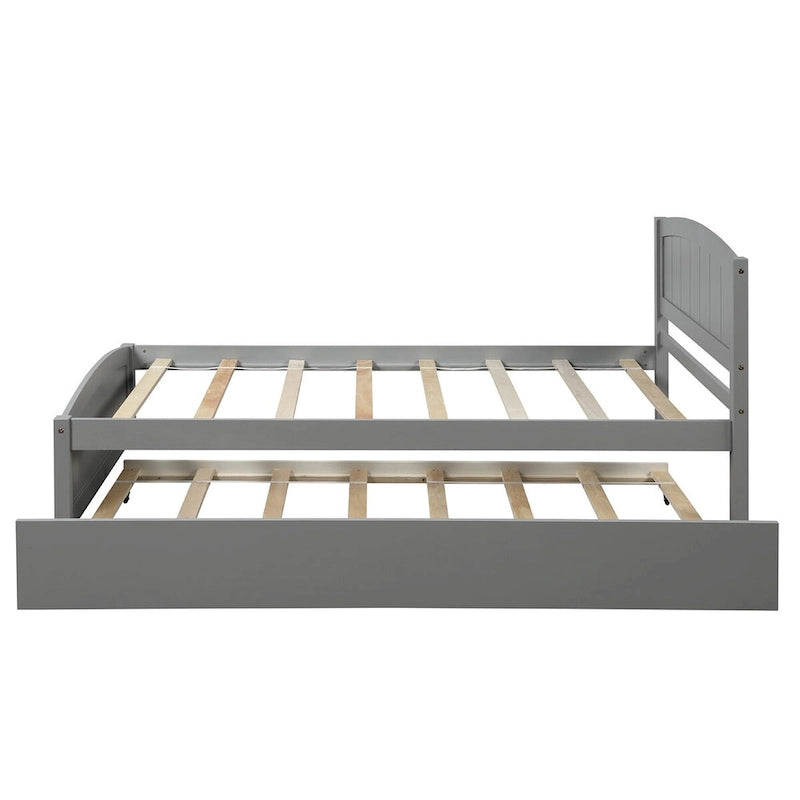 Twin Size Solid Wood Bedroom Platform Bed with Trundle