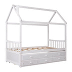 Twin Wooden House Bed with Pull-Out Trundle and Additional Drawers
