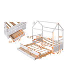 Twin Wooden House Bed with Pull-Out Trundle and Additional Drawers