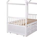 Twin Wooden House Bed with Pull-Out Trundle and Additional Drawers