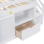 Twin Size Low Loft Bed with Drawers and Stairway
