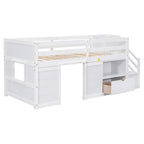 Twin Size Low Loft Bed with Drawers and Stairway