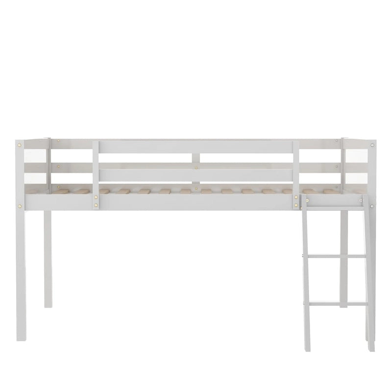 Wood Low Loft Bed w/Ladder,Ladder Can Be Placed On The Left Or Right