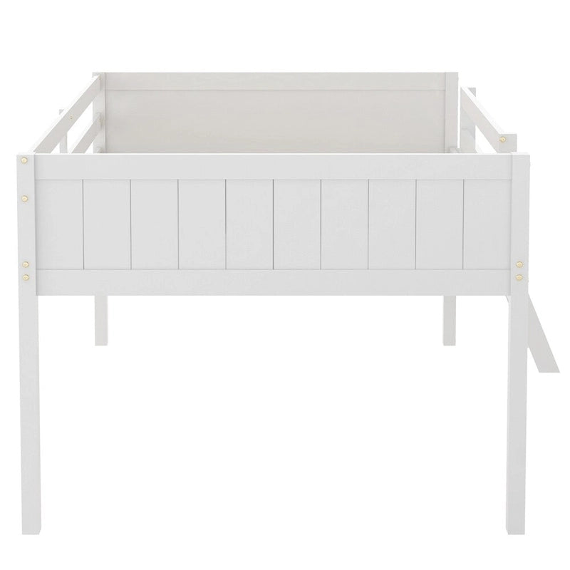 Wood Low Loft Bed w/Ladder,Ladder Can Be Placed On The Left Or Right